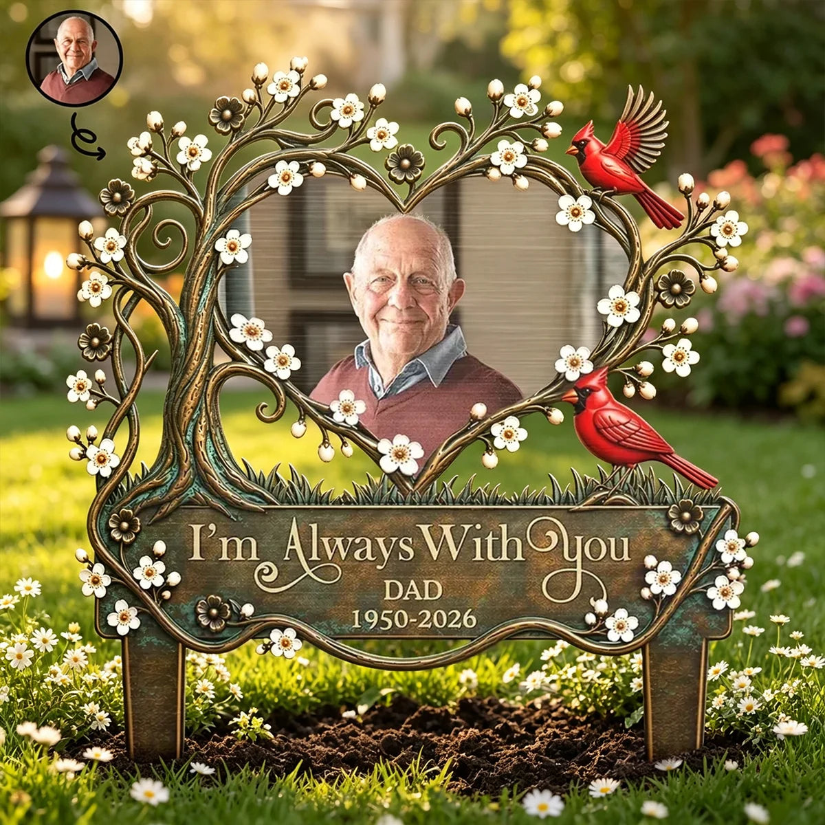 I'm Always With You Personalized Metal Garden Stake with Cardinals, Creative Remembrance Gift for Family