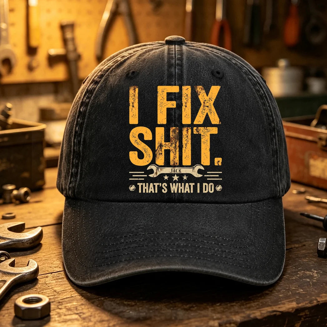 Personalized Fix-It Hat & T-Shirt, Custom Wrench Design Gift for Handymen, Mechanics & DIY Lovers
