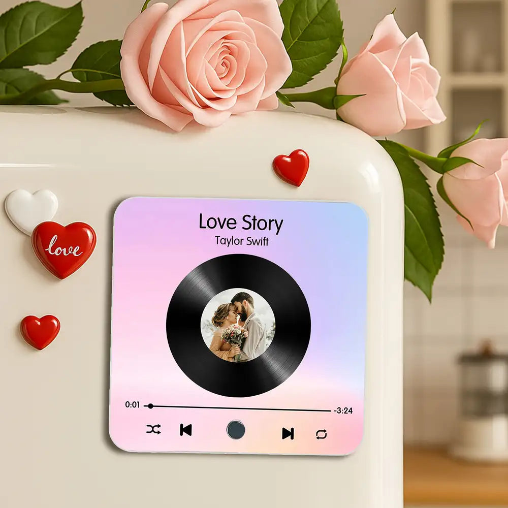 Personalized Acrylic Music Magnet with Couple Photo – Custom Song and Artist Name