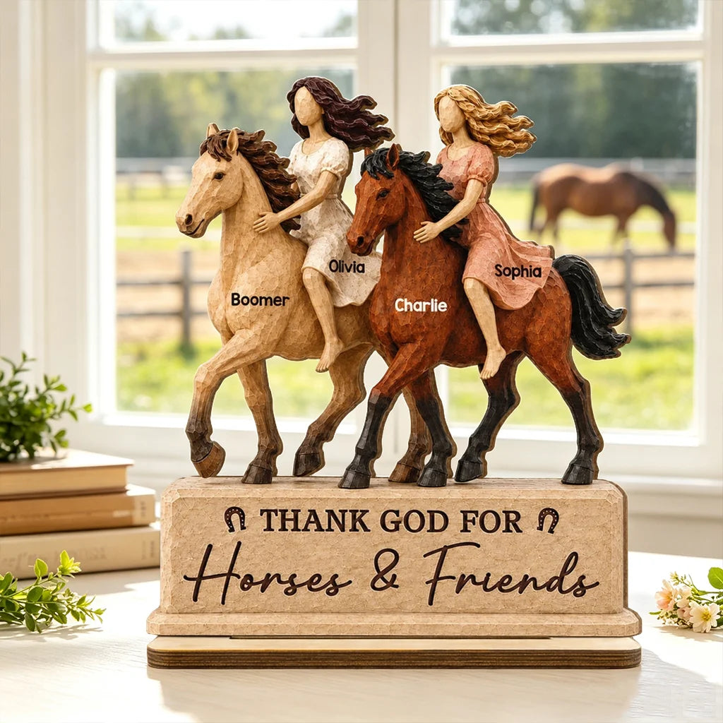 2-Layer Wooden Plaque, Thank God for Horses & Friends, Personalized Creative Gift for Best Friends