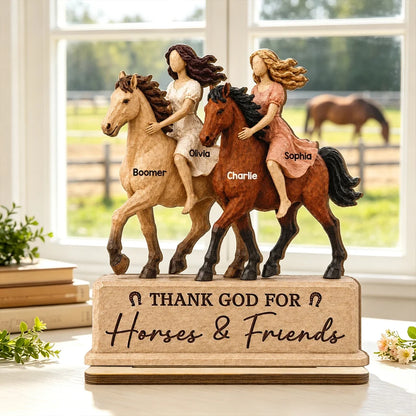 2-Layer Wooden Plaque, Thank God for Horses & Friends, Personalized Creative Gift for Best Friends