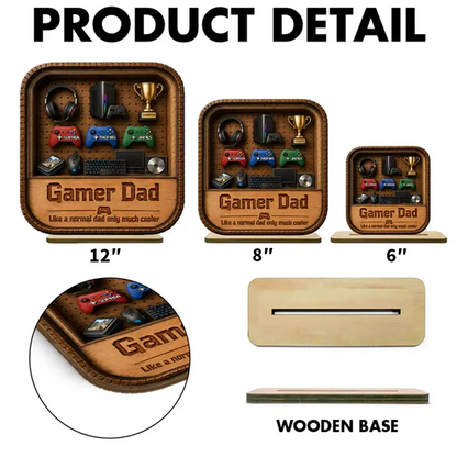 Gamer Dad 2-Layer Wooden Plaque, Personalized Gaming Shelf Display, Unique Gift for Dad