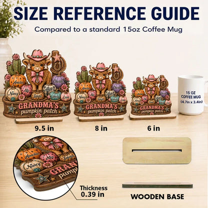 Personalized 2-Layer Wooden Plaque, Grandma's Pumpkin Patch, Western Highland Cow, Unique Creative Gift