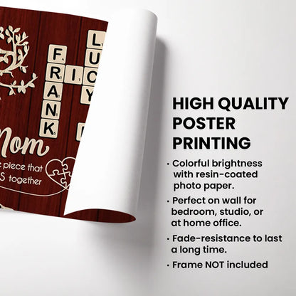 Mom You Are the Piece That Holds Us Together Poster, Personalized Crossword Keepsake, Heartwarming Gift for Mom