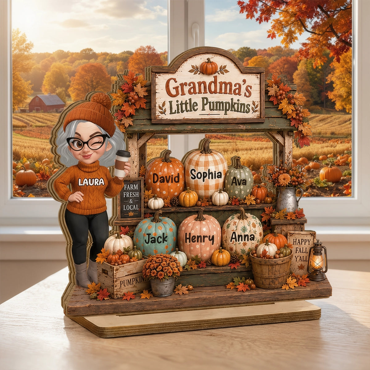 Personalized 2-Layer Wooden Plaque, Grandma's Little Pumpkins Fall Decor, Unique Creative Gift for Grandma