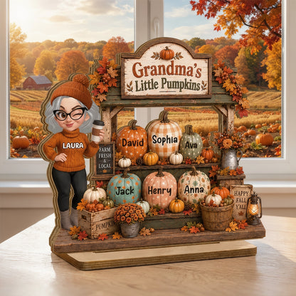 Personalized 2-Layer Wooden Plaque, Grandma's Little Pumpkins Fall Decor, Unique Creative Gift for Grandma
