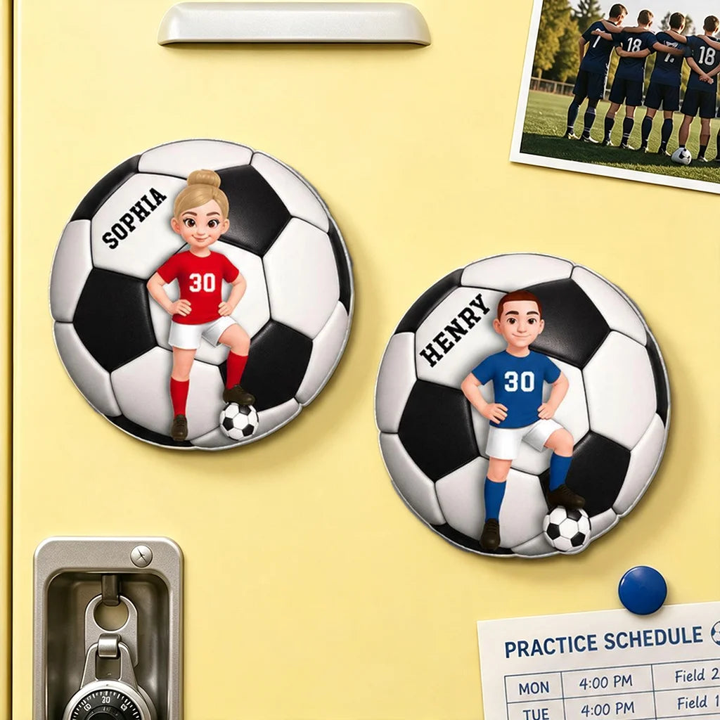 Custom Cartoon Soccer Acrylic Fridge Magnet With Ball, Creative Gift for Son, Daughter or Grandkid