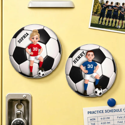 Custom Cartoon Soccer Acrylic Fridge Magnet With Ball, Creative Gift for Son, Daughter or Grandkid