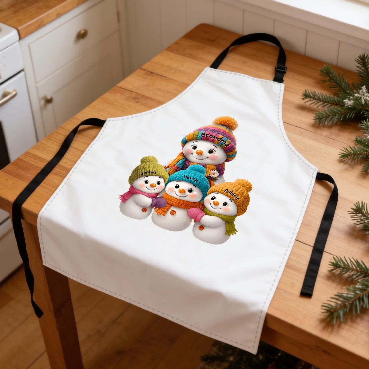 Personalized Classic Tee, Colorful Grandma Snowman Family Gathered Together, Unique Christmas Gift for Grandma