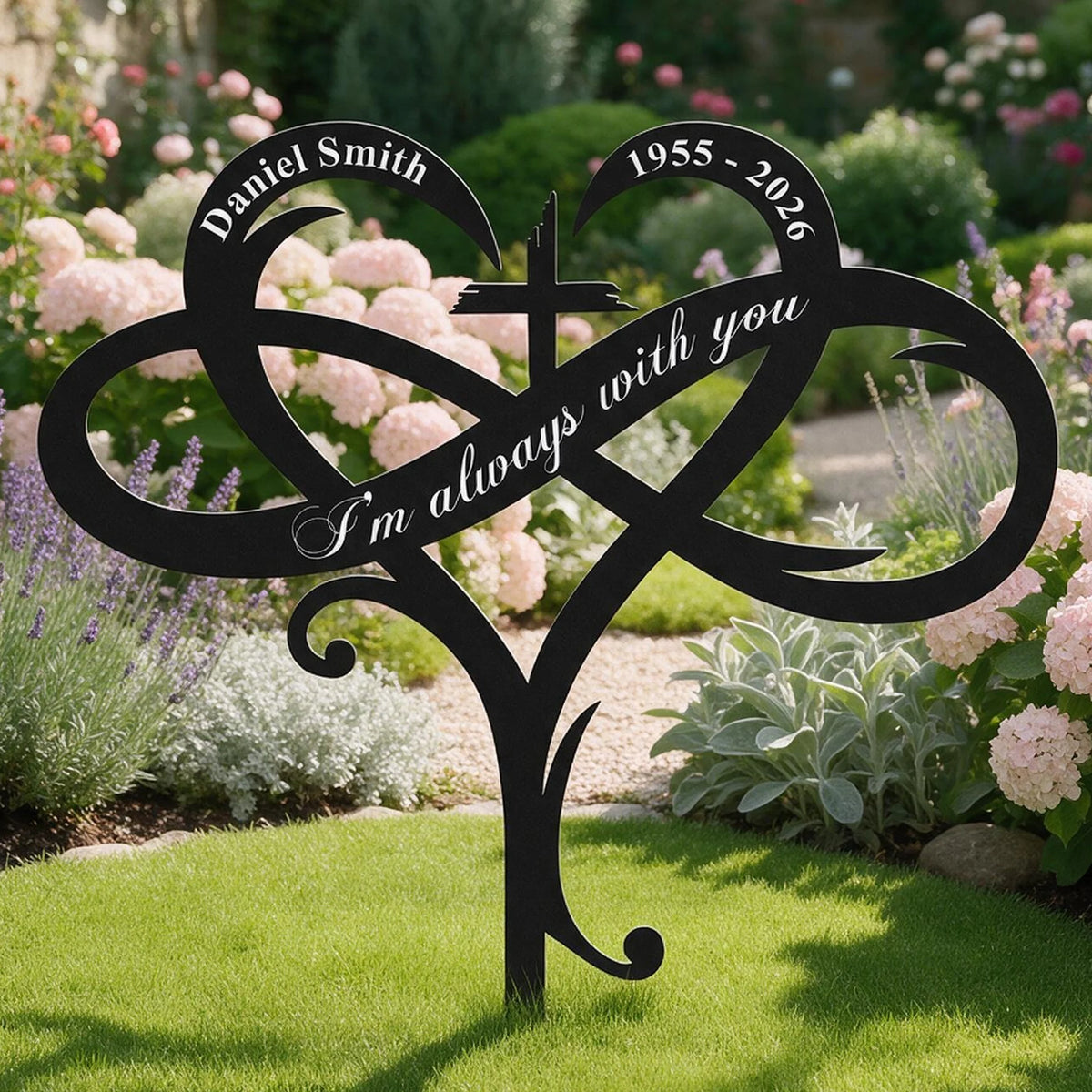 I'm Always With You Metal Garden Stake, Personalized Heart and Cross Tribute, Creative Sympathy Gift for Family