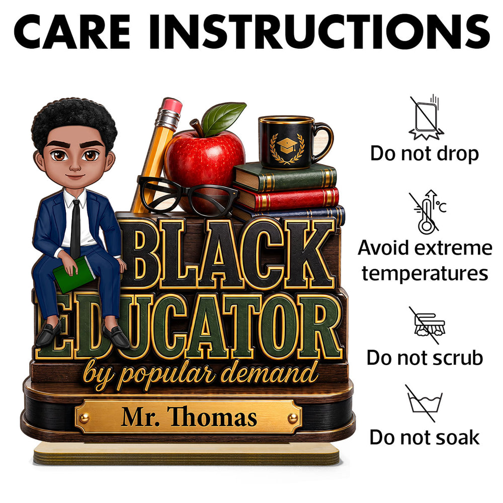 Personalized Black Educator 2-Layer Wooden Plaque with Seated Teacher Art, Creative Gift for Classroom Pride