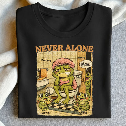 Personalized Never Alone Frog Mom Classic Tee, Funny Retro Bathroom Cartoon, Unique Gift for Mom