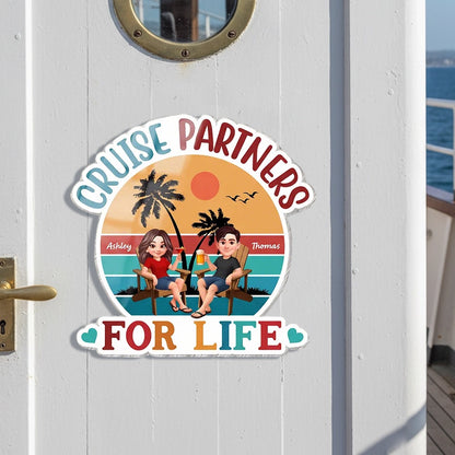 Personalized Acrylic Magnet Cruise Partners For Life Retro Sunset Couple Cruise Door Decor, Unique Gift for Couples