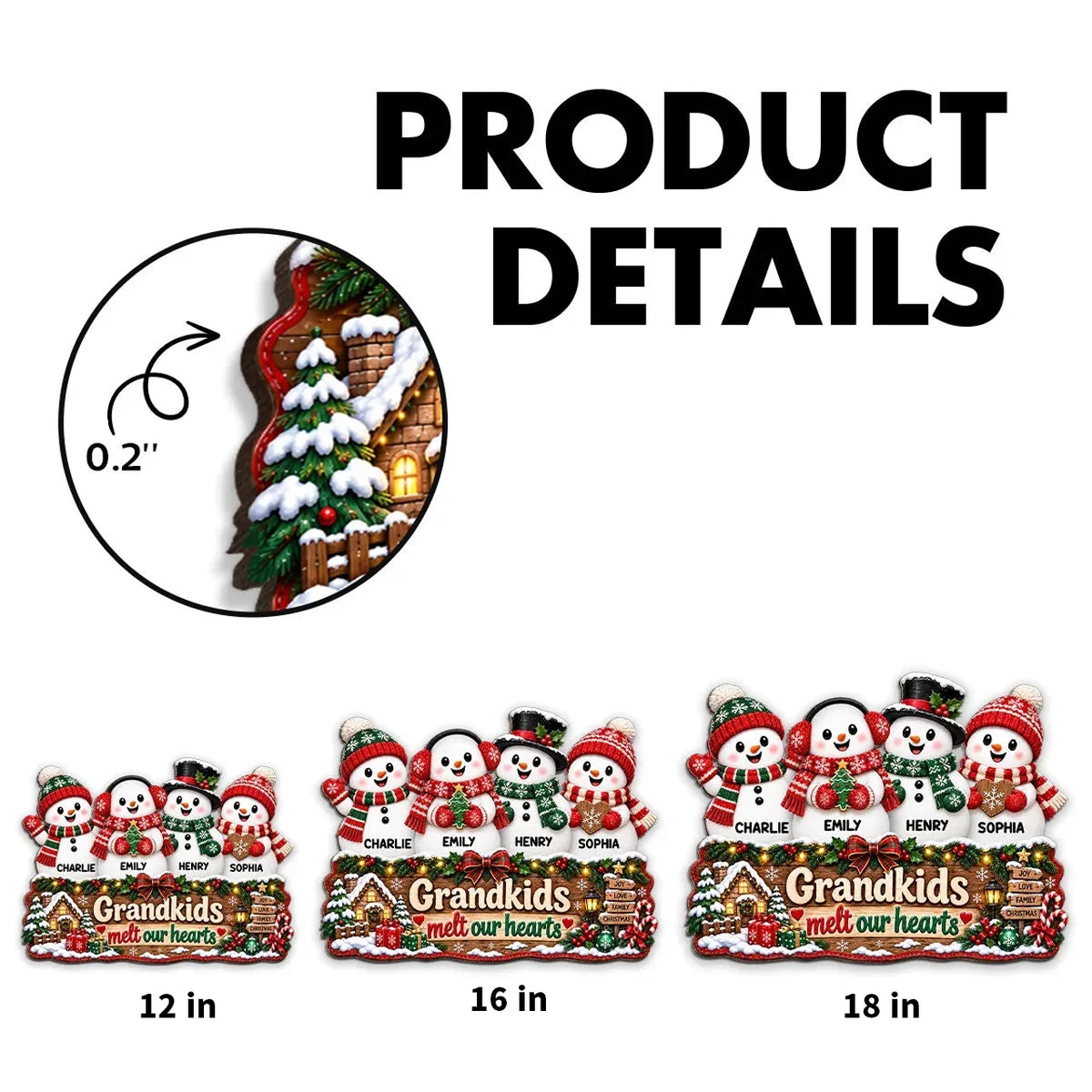 Grandkids Melt Our Hearts Personalized Wooden Sign, Festive Snowman Decor, Creative Gift for Grandparents
