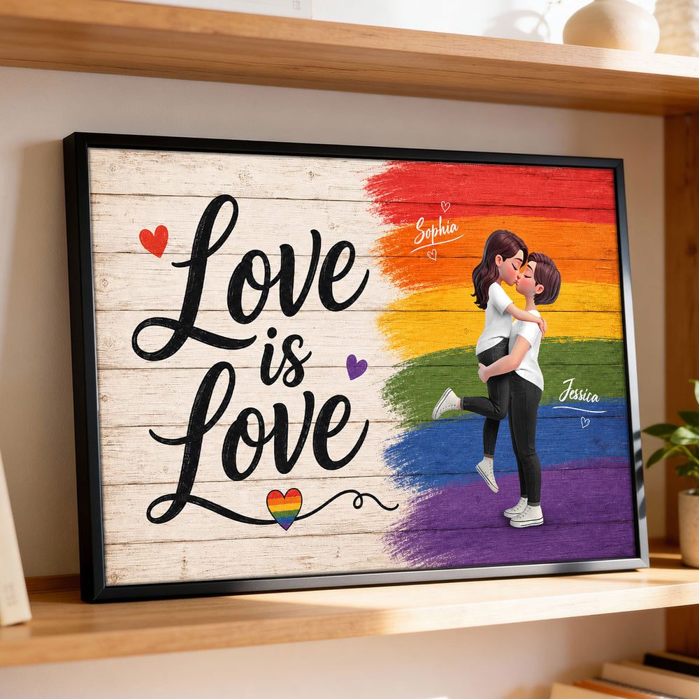 LGBT Couple Poster, Personalized Pride Wall Art with Romantic Embrace, Unique Gift for Partner