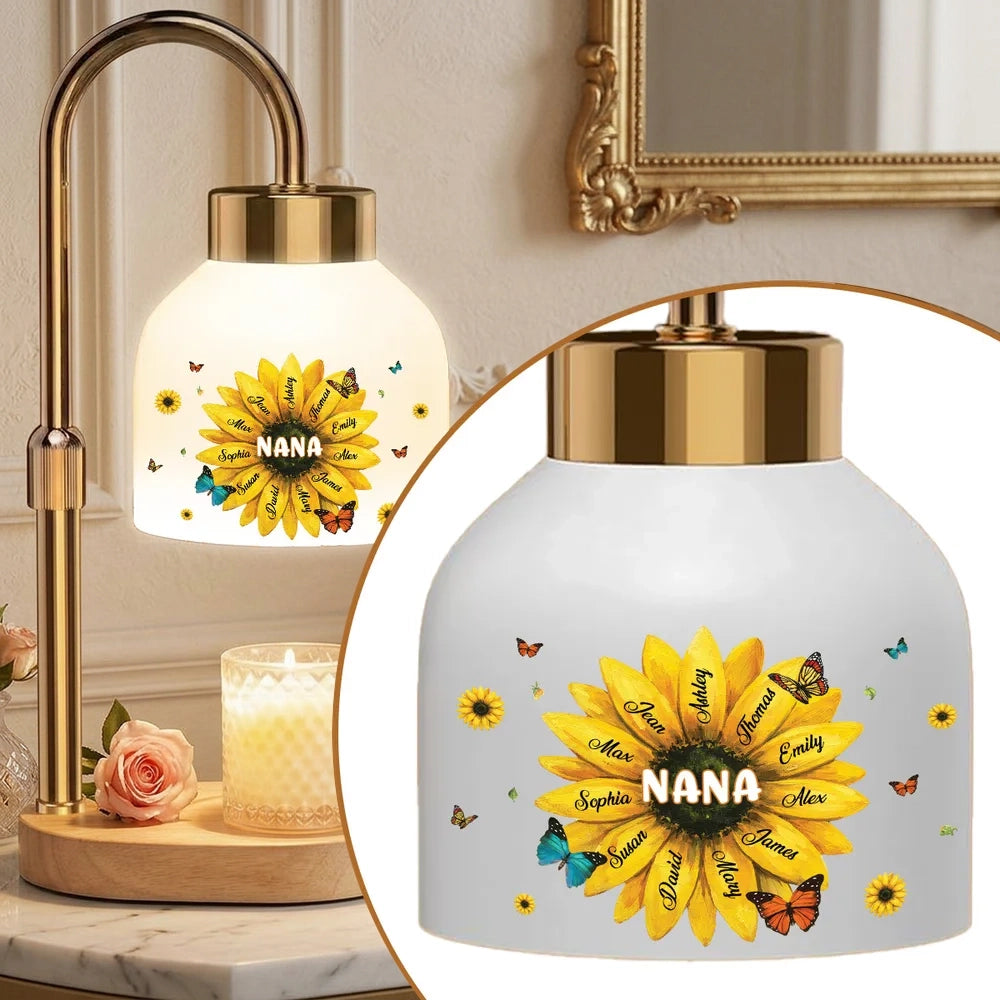 Personalized Sunflower Nana Candle Warmer Lamp with Custom Names, Cozy Home Decor, Unique Gift for Grandma