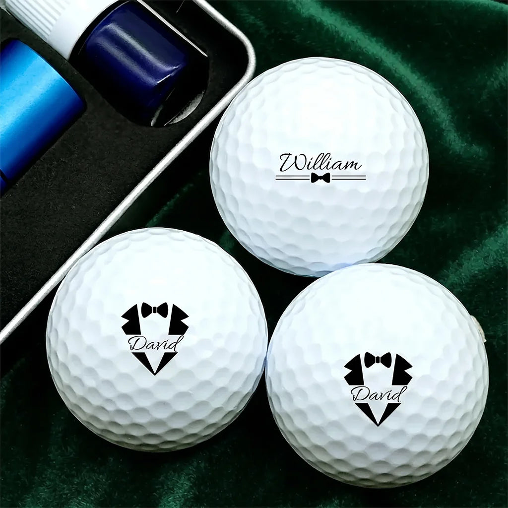 Personalized Golf Ball Stamp Box With Tuxedo Name Design, Unique Wedding Gift for Groom & Groomsman