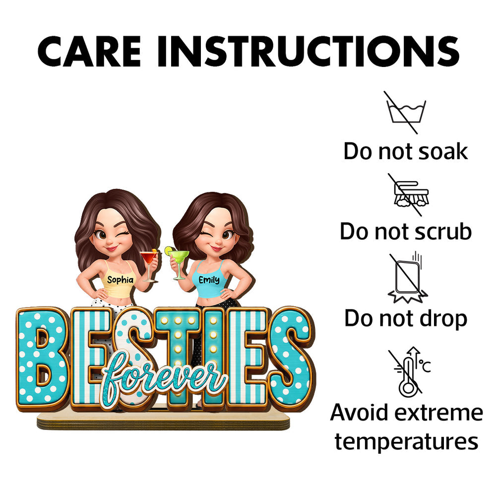 Besties Forever Wooden Plaque with Girls Raising Drinks, Creative Gift for Sister or Friend