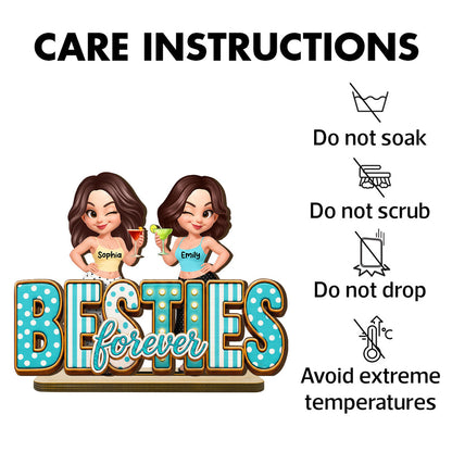 Besties Forever Wooden Plaque with Girls Raising Drinks, Creative Gift for Sister or Friend