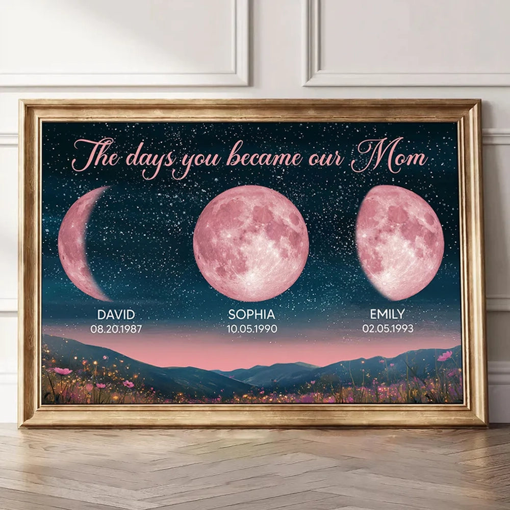 Personalized Moon Phase Poster for Mom The Days You Became Our Mom Starry Sky Wall Art Unique Gift