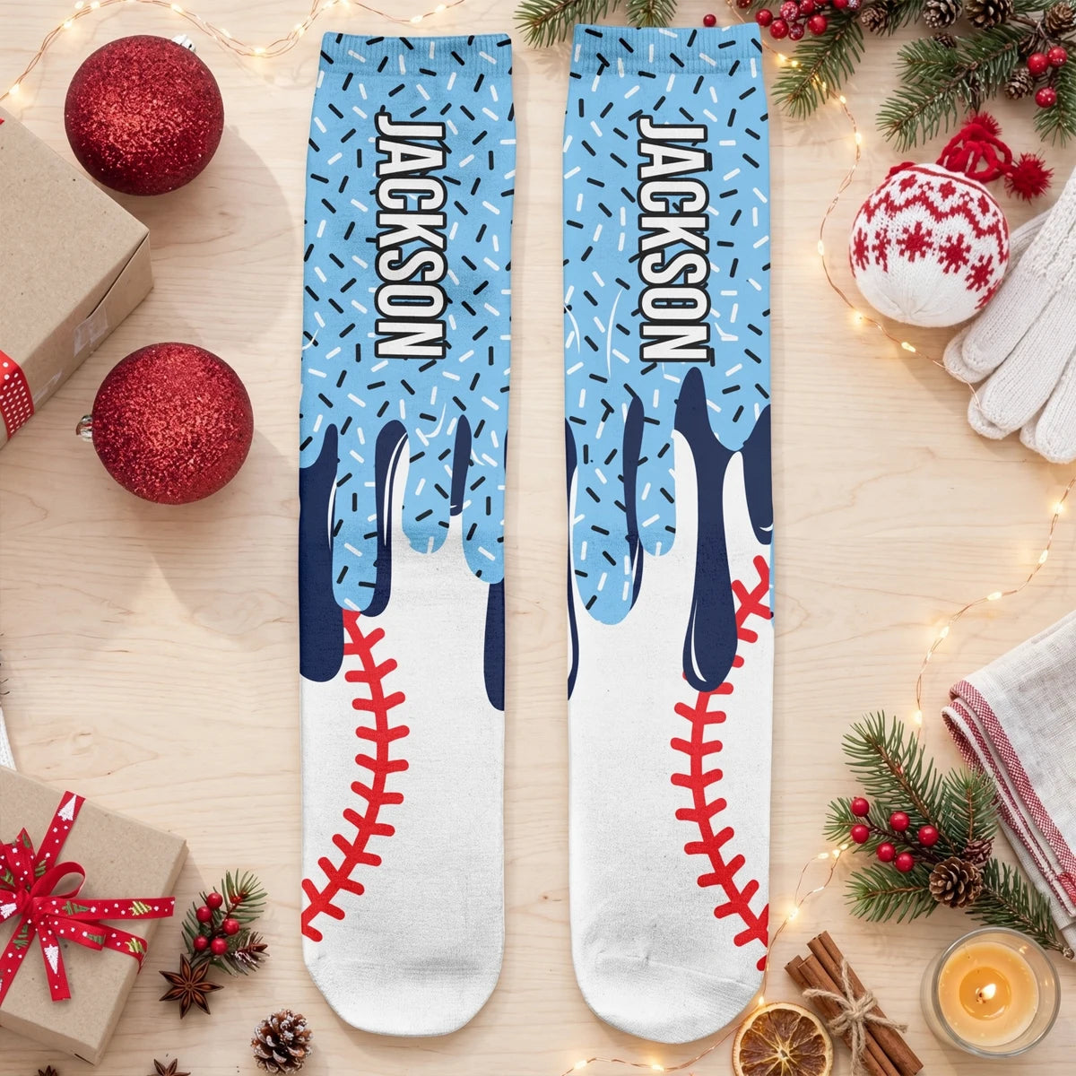 Personalized Baseball Socks with Playful Drip Art, Creative Game Day Keepsake Gift for Players and Fans