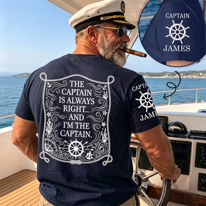 Dual Print Classic Tee with Funny Captain Quote, Creative Gift for Boat Lovers at the Helm
