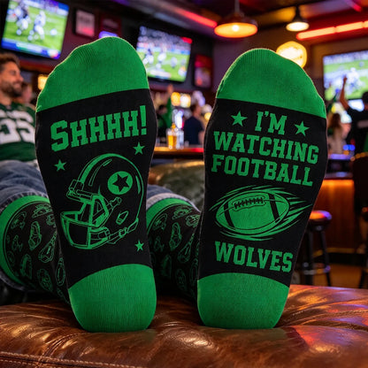 Personalized Crew Socks, Green Football Design for Lounging on Game Day, Unique Gift for Dad