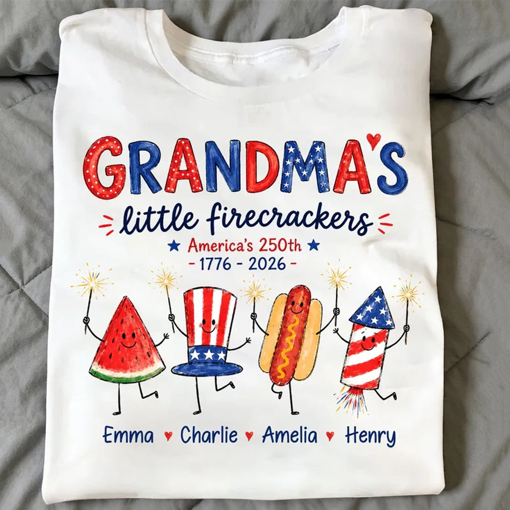Personalized Classic Tee for Grandma, Little Firecrackers Holding Sparklers, Unique Patriotic Gift