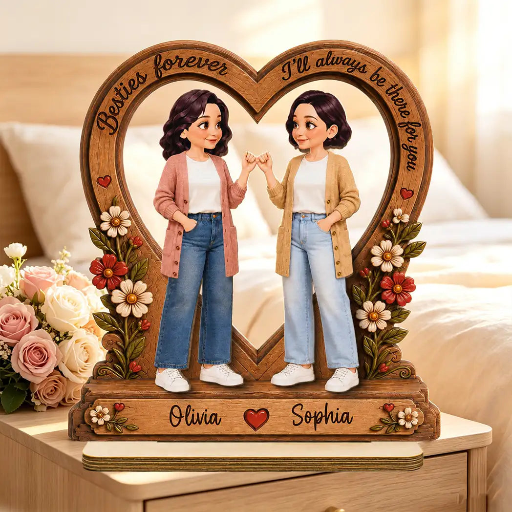 Custom 2-Layer Wooden Plaque for Friendship, Heart Keepsake with I'll Be There Message, Unique Creative Gift