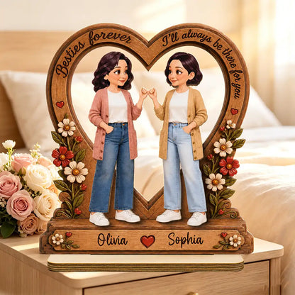 Custom 2-Layer Wooden Plaque for Friendship, Heart Keepsake with I'll Be There Message, Unique Creative Gift