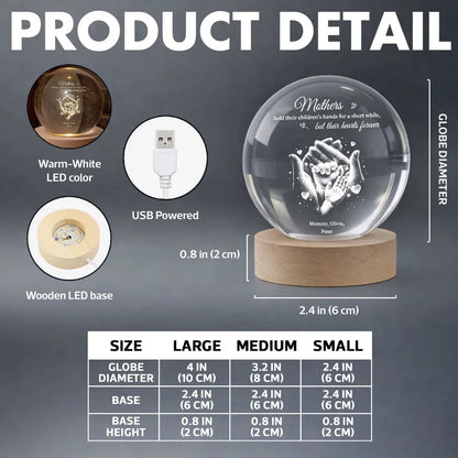 Personalized Crystal Ball LED Night Light Mother & Child Hands Night Light, Heartwarming Keepsake, Unique Gift for Mom