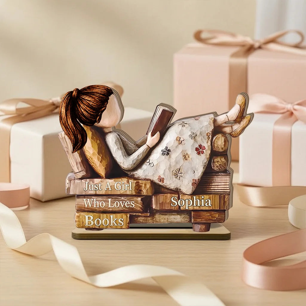 Personalized Wooden Plaque, Just A Girl Who Loves Books, Cozy Reading Scene, Unique Gift for Women Readers