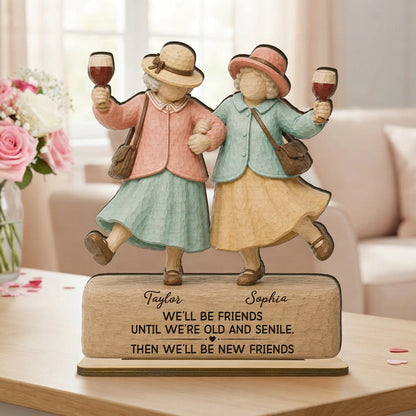 2-Layer Wooden Plaque for Friend, Personalized Old Friends Quote, Heartwarming Unique Creative Gift for Her