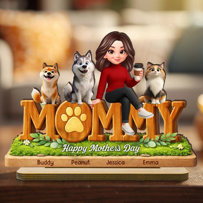 Personalized 2-Layer Wooden Plaque for Dog Mom and Cat Mom, Happy Mother's Day Mommy Design, Unique Gift for Her