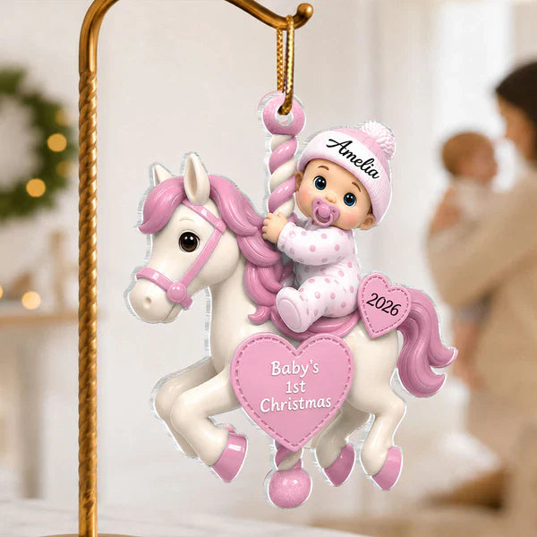 Personalized Acrylic Ornament, Baby's First Christmas Carousel, Unique Gift for New Parents