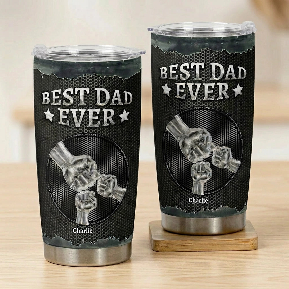 Personalized Best Dad Ever Insulated Travel Tumbler with Fist Bump Design, Unique Father's Day Gift for Dad