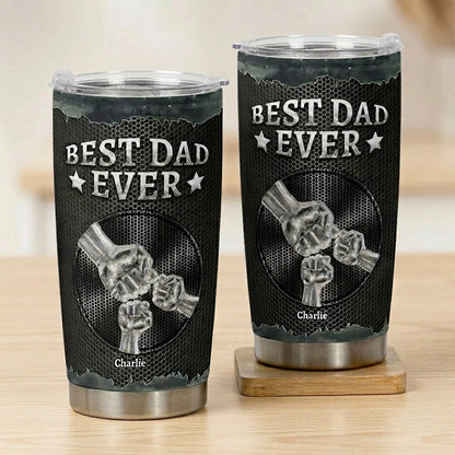 Personalized Best Dad Ever Insulated Travel Tumbler with Fist Bump Design, Unique Father's Day Gift for Dad