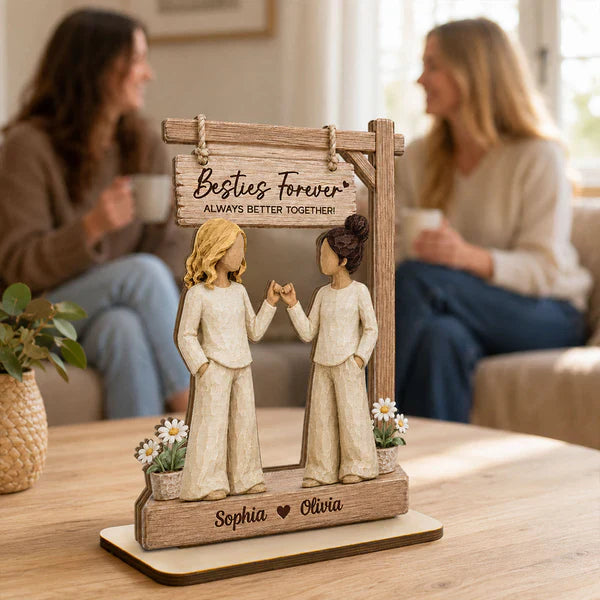 Personalized 2-Layer Wooden Plaque, Besties Forever Pinky Promise Sign, Unique Gift for Best Friend