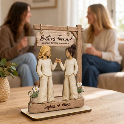 Personalized 2-Layer Wooden Plaque, Besties Forever Pinky Promise Sign, Unique Gift for Best Friend