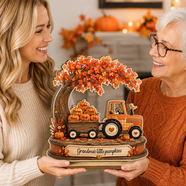 Personalized 2-Layer Wooden Plaque with Grandma's Little Pumpkins, Unique Fall Gift for Grandma