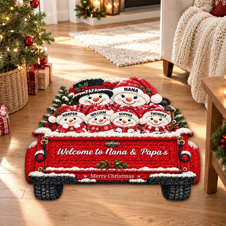 Personalized Shaped Doormat, Merry Christmas Snowman Welcome, Creative Family Gift for Nana & Papa