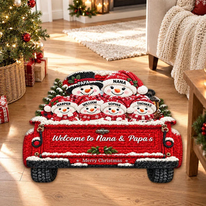 Personalized Shaped Doormat, Merry Christmas Snowman Welcome, Creative Family Gift for Nana & Papa