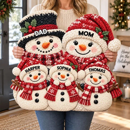 Snowman Family Shaped Doormat, Personalized Winter Welcome Decor, Heartwarming Creative Gift for Grandparents and Family
