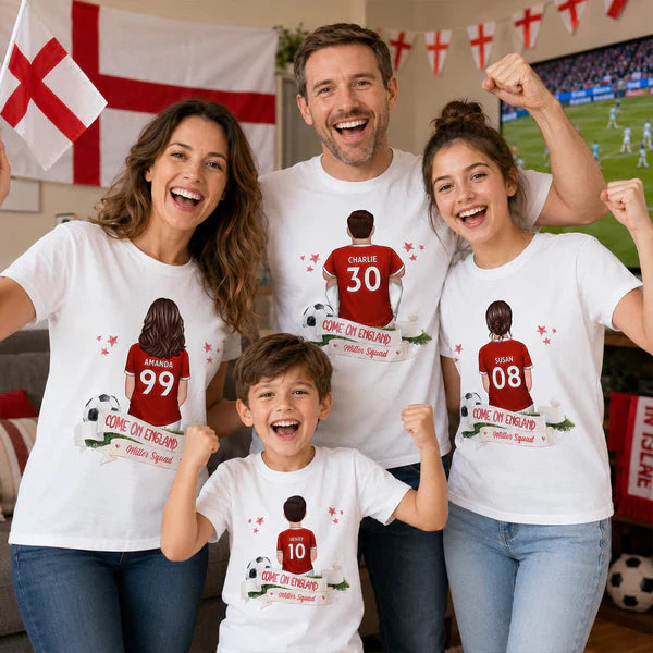 Personalized England Soccer Fan Classic Tee, Player Back View Design, Unique Gift for Family Match Days