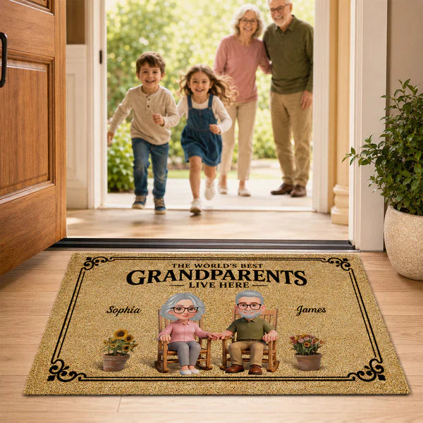 Personalized Standard Doormat, Grandparents Live Here Design, Unique Gift for Grandma & Grandpa
