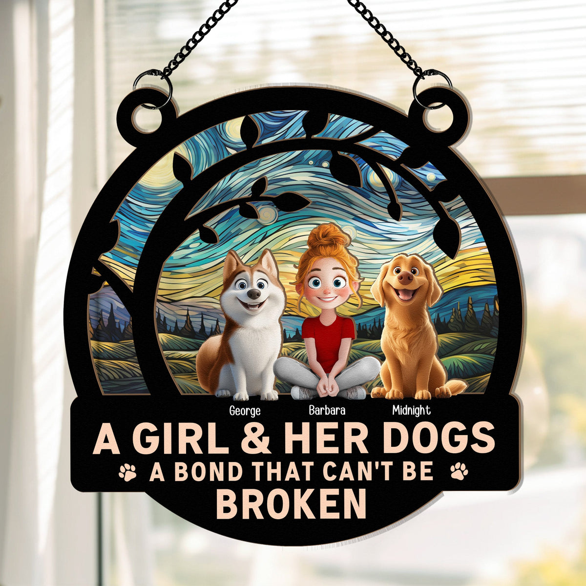 A Girl & Her Dogs - A Bond That Can’t Be Broken, Custom Wood and Acrylic Layered Ornament, Perfect Gift for Dog Lovers - Personalized Pet Memorial Gift for Mother’s Day, Pet Birthdays, and More!