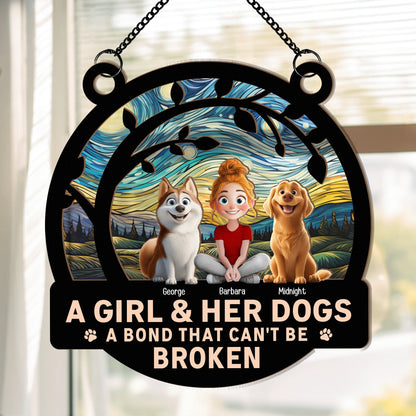 A Girl & Her Dogs - A Bond That Can’t Be Broken, Custom Wood and Acrylic Layered Ornament, Perfect Gift for Dog Lovers - Personalized Pet Memorial Gift for Mother’s Day, Pet Birthdays, and More!
