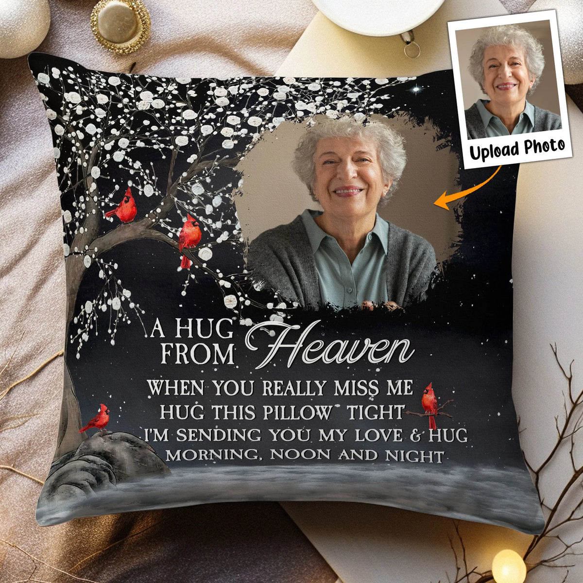 Custom Photo Square Pillow – A Hug From Heaven Memorial Cushion To Hold When You Miss Them, Unique Sympathy Gift & Cozy Room Decor