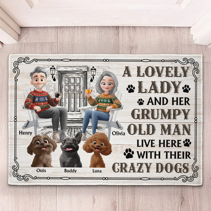 Custom Dog Lover Standard Doormat with Cartoon Couple & Crazy Pups - Personalized Housewarming Gift for Porch or Indoor Entryway