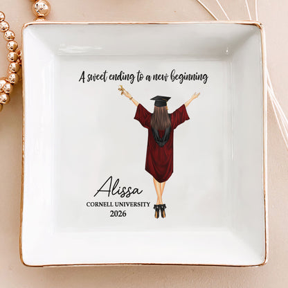 Personalized Graduation Jewelry Dish, Custom Keepsake Vanity Decor, A Sweet Ending To A New Beginning, Unique Gift